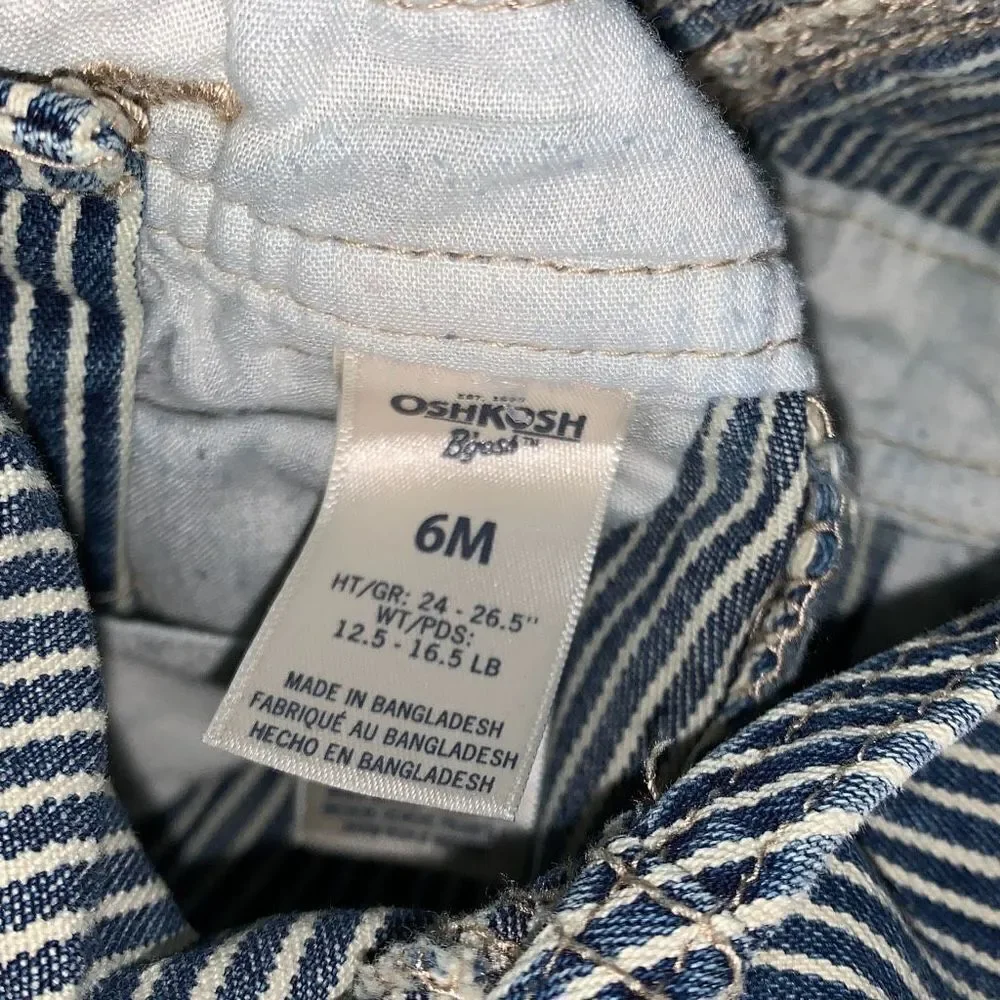 OSHKOSH b'gosh Blue Jean Striped Railroad Engineer Bib Overalls Boys‎ 6 Months